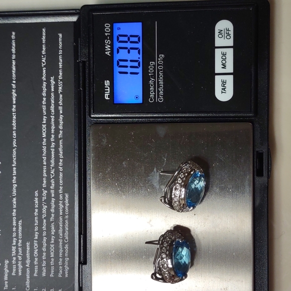 Hold For Sara- Blue Topaz earrings 14kt white gold, channel set diamonds, French - Picture 7 of 9